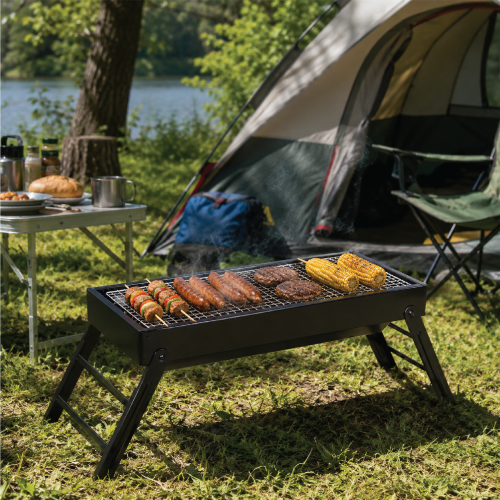 KCT KCT Folding BBQ with 5 Pc Tool Set Portable Charcoal Barbecue Grill Foldable Picnic Small Mini Tabletop BBQ for Camping Travel Outdoor Garden Beach 2