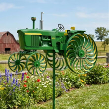 (Green, -) Grüner Traktor Windspiel mit rotierenden Rädern, Garten Deko, Windskulptur für Hof & Blumenbeet