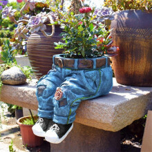 (Blue_b, -) Denim Shaped Pants Flower Pots, Unique Resin Jeans Garden Planter for Indoor Outdoor Plants, Creative Funny Figurines De
