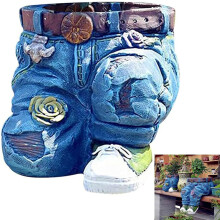 (Blue, -) Denim Shaped Pants Flower Pots, Unique Resin Jeans Garden Planter for Indoor Outdoor Plants, Creative Funny Figurines De