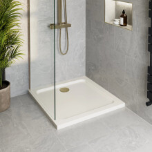 760 x 760mm Low Profile Non Slip Square Shower Tray for Enclosure with Brass Waste