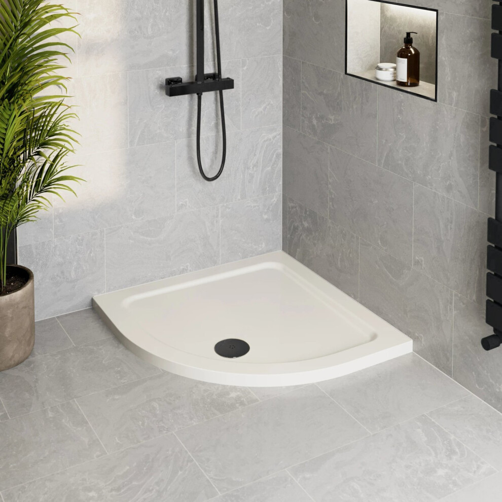 800 X 800Mm Low Profile Non Slip Quadrant Shower Tray For Enclosure With Black Waste 5056902457430