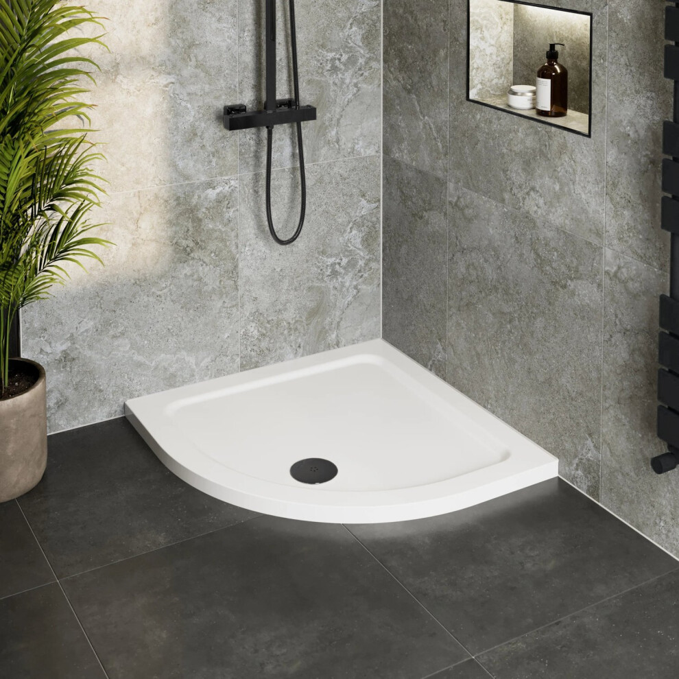 800 X 800Mm Low Profile Quadrant Bathroom Shower Tray For Enclosure With Black Waste 5056902457379