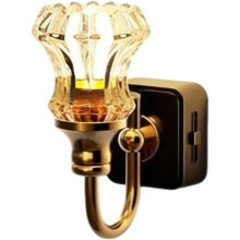 (Gold, -) Vintage muur lamp met stekker, bloemenkaars LED, goud - voor slaapkamer en badkamer