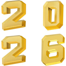 (Gold, -) Bandeja cartón número 2026, decoración graduación.