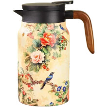 (Brown, -) 1L vintage kukka teekannu, sisäänrakennettu siivilä, eristetty V nokka, ruostumaton, Kahvi