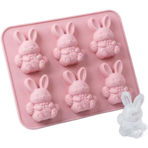 (Pink_1pc, -) Πασχαλινό Καλούπι Πάγου Λαγουδάκι, 3D, Σιλικόνη