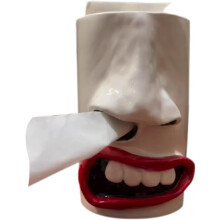 (White, -) Vtipný držiak na papierové uteráky v tvári, 3D, ručne vyrobený do kúpeľne