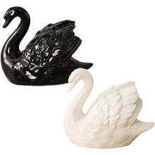 (Black,White, -) 2 ceramiczne pokrywki śrub do toalety, dekoracyjne, w kształcie łabędzia, uniwersalne