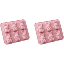 (Pink_2pcs, -) Πασχαλινό Καλούπι Πάγου Λαγουδάκι, 3D, Σιλικόνη