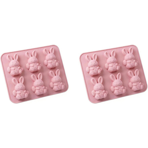 (Pink_2pcs, -) Πασχαλινό Καλούπι Πάγου Λαγουδάκι, 3D, Σιλικόνη