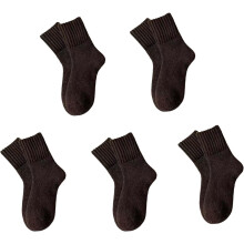 (Coffee X5, color_name) 5 Pairs Women's Mid-Calf Wool Socks, Thick Fluffy Thermal Socks, Cozy Warm for Winter Cold Weather
