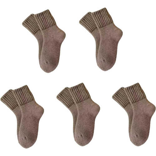 (Beige X5, color_name) 5 Ζευγάρια Μάλλινες Κάλτσες Γυναικών, Ζεστές, Χειμώνας
