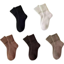 (Mix X5, color_name) 5 Pairs Women's Mid-Calf Wool Socks, Thick Fluffy Thermal Socks, Cozy Warm for Winter Cold Weather