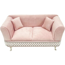 (#F, -) Sammet tyg rund soffa smyckeskrin, pärl spetsdesign smyckesförvaring, kreativ mini soffa skrivbordsdekoration för hemmet