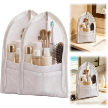 (White, -) Standing Travel Toiletry Bag, Mesh Portable Makeup Organizer, Lightweight Hanging Toiletry Pouch with Large Capacity (3,