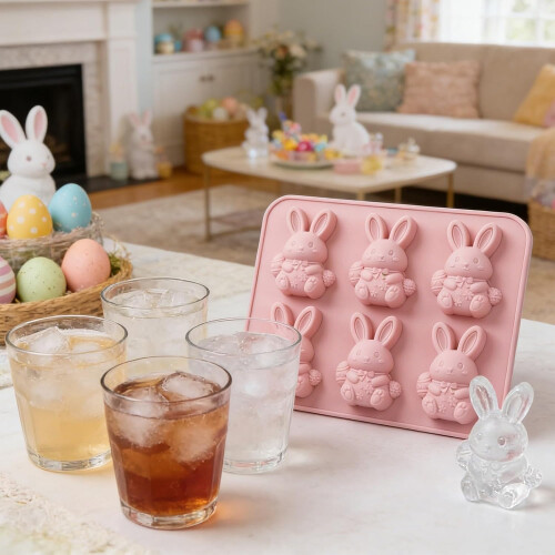(Pink_2pcs, -) Πασχαλινό Καλούπι Πάγου Λαγουδάκι, 3D, Σιλικόνη 2