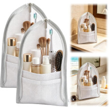 (Gray, -) Standing Travel Toiletry Bag, Mesh Portable Makeup Organizer, Lightweight Hanging Toiletry Pouch with Large Capacity (3,