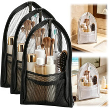 (Black, -) Standing Travel Toiletry Bag, Mesh Portable Makeup Organizer, Lightweight Hanging Toiletry Pouch with Large Capacity (3,