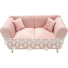 (#B, -) Sammet tyg rund soffa smyckeskrin, pärl spetsdesign smyckesförvaring, kreativ mini soffa skrivbordsdekoration för hemmet