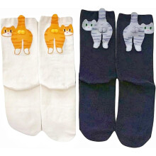 (White + Black, color_name) 2 Pairs 3D Cute Cat Pom Pom Socks with Balls, Novelty Funny Animal Socks, Gift for Women Cat Lovers