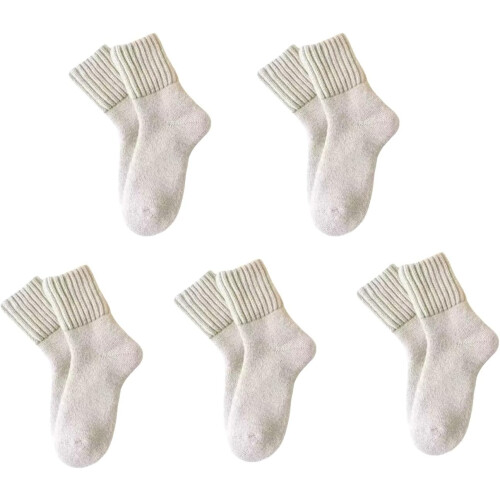 (White X5, color_name) 5 Ζευγάρια Μάλλινες Κάλτσες Γυναικών, Ζεστές, Χειμώνας