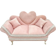 (#D, -) Sammet tyg rund soffa smyckeskrin, pärl spetsdesign smyckesförvaring, kreativ mini soffa skrivbordsdekoration för hemmet
