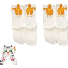(White, color_name) 2 Pairs 3D Cute Cat Pom Pom Socks with Balls, Novelty Funny Animal Socks, Gift for Women Cat Lovers