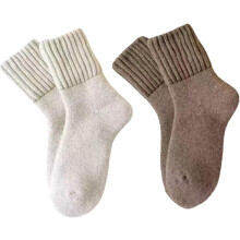 (White+beige, color_name) 2 Pairs Warm Fluffy Mid-Calf Socks for Women, Wool Thermal Socks, Versatile for Daily Wear & Holiday Gifting
