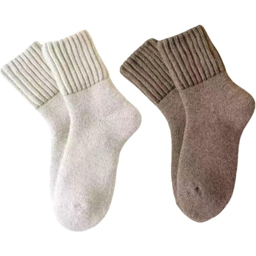 (White+beige, color_name) 2 Ζευγάρια Ζεστές Κάλτσες, Μάλλινες, Δώρο