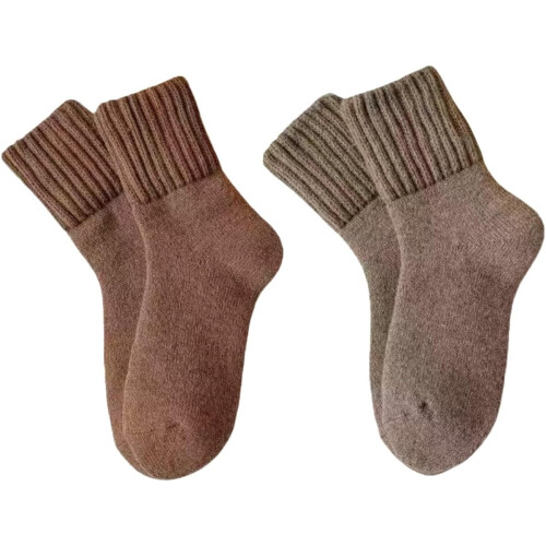 (Light Coffee+beige, color_name) 2 Ζευγάρια Ζεστές Κάλτσες, Μάλλινες, Δώρο