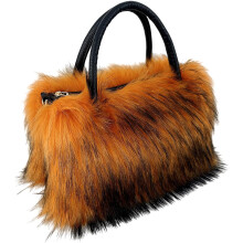 (Orange Red, -) Damen Kunstfell große Tasche, weiche Handtasche mit Reißverschluss