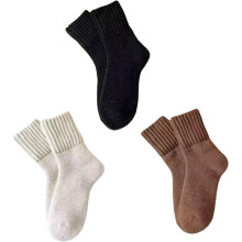 (Black+white+light Coffee, color_name) 3 Pairs Thermal Mid-Calf Socks for Women, Soft Fluffy Wool Blend Socks, Thick Warm Socks for Cold Winter Days
