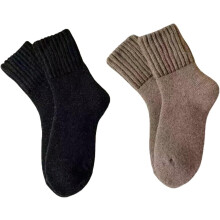 (Black+beige, color_name) 2 Pairs Warm Fluffy Mid-Calf Socks for Women, Wool Thermal Socks, Versatile for Daily Wear & Holiday Gifting