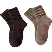 (Coffee+beige, color_name) 2 Pairs Warm Fluffy Mid-Calf Socks for Women, Wool Thermal Socks, Versatile for Daily Wear & Holiday Gifting