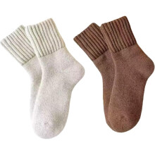(White+light Coffee, color_name) 2 Pairs Warm Fluffy Mid-Calf Socks for Women, Wool Thermal Socks, Versatile for Daily Wear & Holiday Gifting