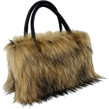 (Brown, -) Damen Kunstfell große Tasche, weiche Handtasche mit Reißverschluss