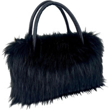 (Black, -) Damen Kunstfell große Tasche, weiche Handtasche mit Reißverschluss