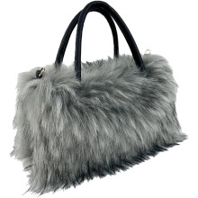 (Gray, -) Damen Kunstfell große Tasche, weiche Handtasche mit Reißverschluss