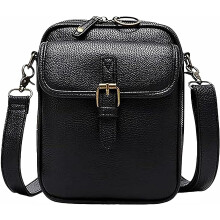 (Black, -) Retro torba listonoszka z faux skóry, dwuwarstwowa, z wbudowaną torebką antykradzieżową