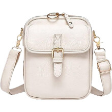 (White, -) Retro torba listonoszka z faux skóry, dwuwarstwowa, z wbudowaną torebką antykradzieżową