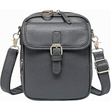 (Grey, -) Retro torba listonoszka z faux skóry, dwuwarstwowa, z wbudowaną torebką antykradzieżową