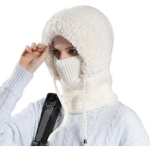 (White, color_name) Căciulă 3 in 1 femei, tricot, balaclava