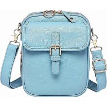 (Blue, -) Retro torba listonoszka z faux skóry, dwuwarstwowa, z wbudowaną torebką antykradzieżową