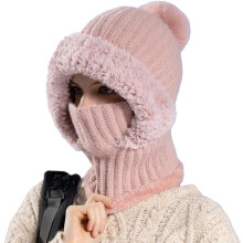 (Pink, color_name) Căciulă 3 in 1 iarnă femei, căptușeală fleece
