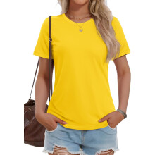 (Yellow, Small) Cotton Basic T Shirts for Women Short Sleeve Casual Summer Tops Trendy Solid Color Tees, Light Pink, 2XL