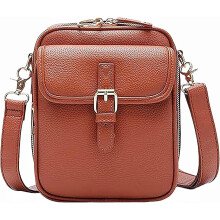 (Brown, -) Retro torba listonoszka z faux skóry, dwuwarstwowa, z wbudowaną torebką antykradzieżową