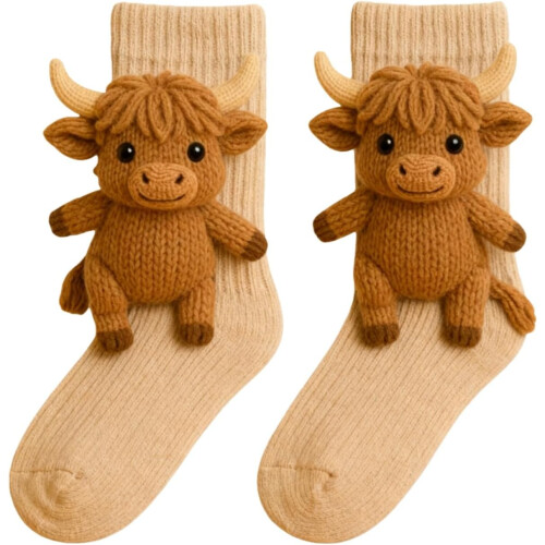 (2d, color_name) 2 Ζευγάρια 3D Πλεκτές Κάλτσες Ζώων, Crochet, Δώρο