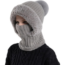 (Gray, color_name) 3-in-1 Winter Strickmütze für Damen, mit Gesichtsmaske & Schal