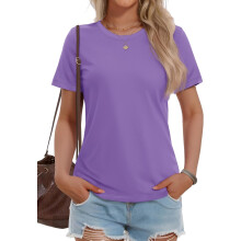 (Light Purple, Large) Cotton Basic T Shirts for Women Short Sleeve Casual Summer Tops Trendy Solid Color Tees, Light Pink, 2XL